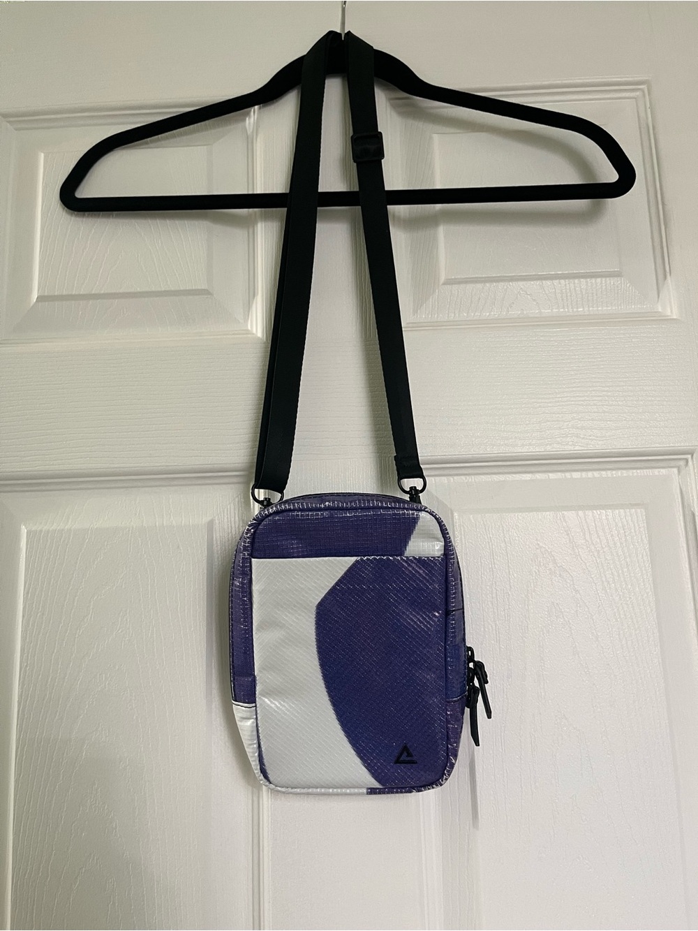 Purple & White Crossbody Sling Bag with Adjustable Black Strap
